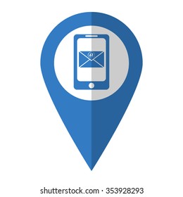 Cell Phone Message - vector icon; blue map  pointer