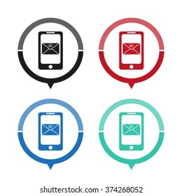 Cell Phone Message - vector icon; map pointer;  message bubble