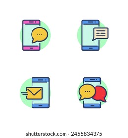 Cell phone messages line icon set. Notification on screen, smartphone new message, email, online chat. Using mobile phone, modern technology concept. Vector illustration for web design and apps