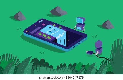 Teléfono celular en medio del bosque