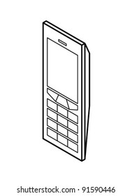 Cell Phone / Mobile Phone - Candy Bar Form Factor. Line Art Version.