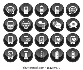 Cell Phone / Mobile Phone Icons Glossy Button Icon Set