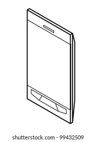 Cell Phone / Mobile Phone - Touchscreen Tablet Form Factor. Line Art Version.
