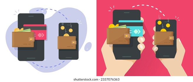 Cell phone money transfer send icon vector graphic illustration flat, mobile cellphone smartphone receive digital currency as p2p funds from one person man to another, virtual cash payment image