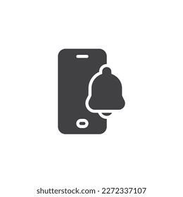 Cell Phone notification vector icon. filled flat sign for mobile concept and web design. Phone and bell glyph icon. Symbol, logo illustration. Vector graphics