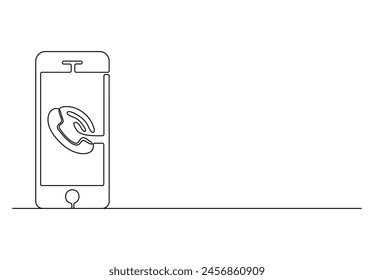 Handy in einer durchgehenden Strichzeichnung Vektorillustration. Pro-Vektorgrafik