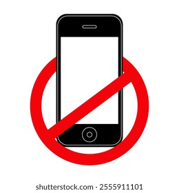 Cell Phone Prohibit Icon. Mobile Not Allowed Silhouette. Isolated Vector Symbol of Mobile Phone Restriction