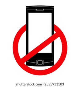 Cell Phone Prohibit Icon. Mobile Not Allowed Silhouette. Isolated Vector Symbol of Mobile Phone Restriction
