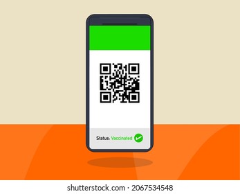 Cell phone with qr code that indicates that there is information that a person has the status of vaccinated