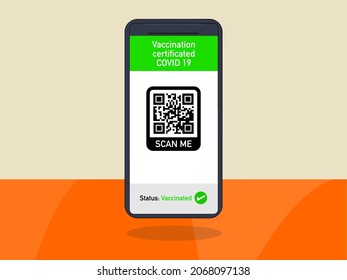 Cell phone with qr code that indicates that there is information that a person has the status of vaccinated