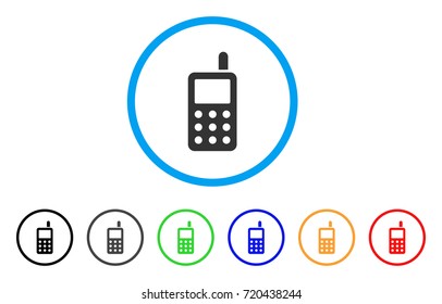 Cell Phone rounded icon. Style is a flat cell phone grey symbol inside light blue circle with black, gray, green, blue, red, orange color versions. Vector designed for web and software interfaces.