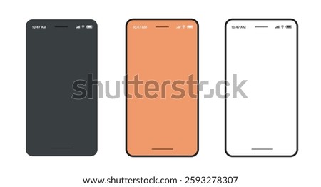 Cell phone screen blank mockup template icon vector frame for mobile app ui interface design with smartphone cellphone status bar illustration set, display mock up template line stroke cut out image