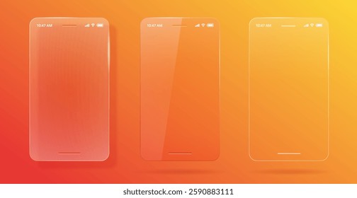 Cell phone screen frame protection glass transparent set for mobile app modern interface graphic illustration design, ui ux cellphone smartphone display mockup blank modern shape post text copy space
