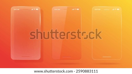 Cell phone screen frame protection glass transparent set for mobile app modern interface graphic illustration design, ui ux cellphone smartphone display mockup blank modern shape post text copy space
