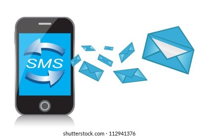 cell phone sends a message in the form of blue envelopes