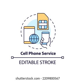 Cell Phone Service Providers Concept Icon. Network Operators. Mobile Communication Abstract Idea Thin Line Illustration. Isolated Outline Drawing. Editable Stroke. Arial, Myriad Pro-Bold Fonts Used