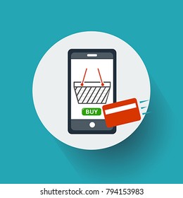 Cell Phone with Shopping Icon. Vector, illustration 10
