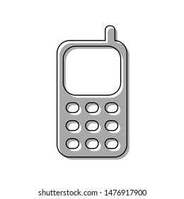 Cell Phone sign. Black line icon with gray shifted flat filled icon on white background. Illustration.