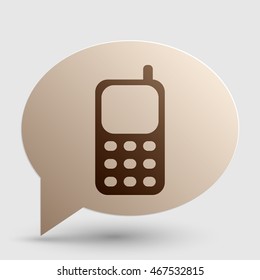 Cell Phone sign. Brown gradient icon on bubble with shadow.