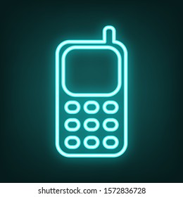 Cell Phone sign. Cyan neon icon in the dark. Bluring. Luminescence. Illustration.