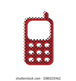Cell Phone sign. Vector. Brown icon with shifted black circle pattern as duplicate at white background. Isolated.