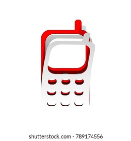 Cell Phone sign. Vector. Detachable paper icon with red body stock. Isolated.
