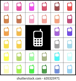 Cell Phone sign. Vector. Felt-pen 33 colorful icons at white and black backgrounds. Colorfull.