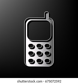 Cell Phone sign. Vector. Gray 3d printed icon on black background.