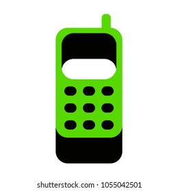 Cell Phone sign. Vector. Green 3d icon with black side on white background. Isolated.