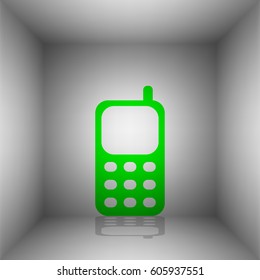 Cell Phone sign. Vector. Green icon with shadow in the room.