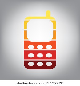 Cell Phone sign. Vector. Horizontally sliced icon with colors from sunny gradient in gray background.