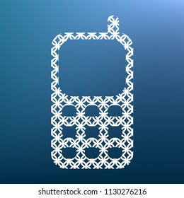 Cell Phone sign. Vector. White textured icon at lapis lazuli gradient background.