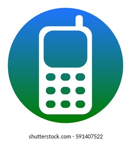 Cell Phone sign. Vector. White icon in bluish circle on white background. Isolated.
