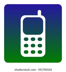 Cell Phone sign. Vector. White icon at green-blue gradient square with rounded corners on white background. Isolated.