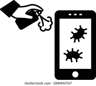 cell phone spray disinfectant concept vector glyph icon Design. Disinfecting and Decontamination Service  symbol on white background, personal belonging hygiene