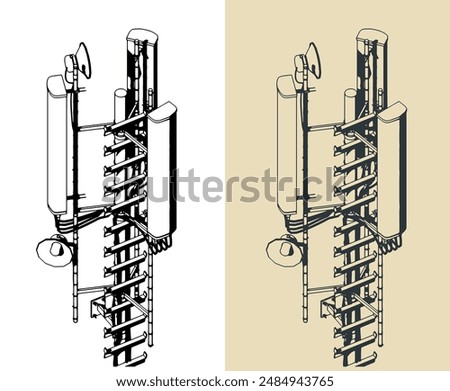 Cell phone telecommunication tower with repeaters close-up