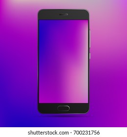 Cell phone template with colorful wallpaper and background. Vector high detailed black smartphone with blank screen.