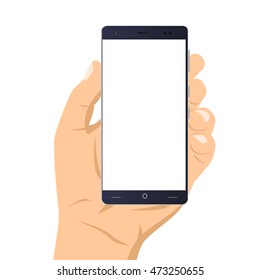 Cell phone template with white screen, smartphone mockup with empty white screen, hand holding phone with white background vector illustration