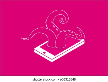 cell phone with tentacles on screen 