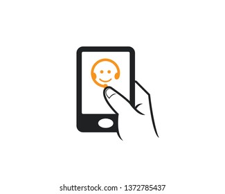 cell phone touch apps icon contain smile face headphone customer services complain care  company