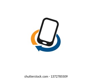 cell phone touch apps icon for circular recycle process arrow under company