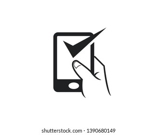 cell phone touch apps icon for checkmark OK approved sign in flat style