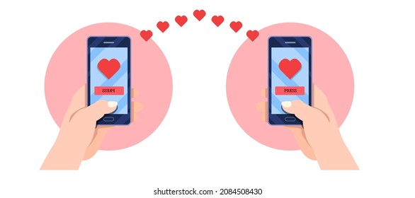 Cell phone with touching hand and hearts