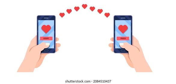 Cell phone with touching hand and hearts
