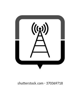 Cell Phone Tower - black vector icon; map pointer;  message bubble