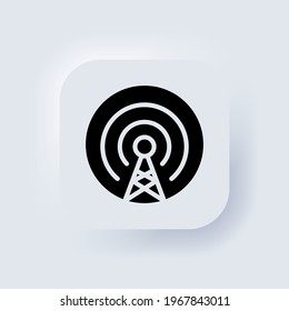 Icono de torre de teléfono móvil. Vector de icono de antena. Inalámbrico. Línea de conexión móvil. Signo de señal. Antena de transmisión, transmisor. Botón web de interfaz de usuario blanco UX de interfaz de usuario neumórfica. Neumorfismo. EPS vectorial 10.