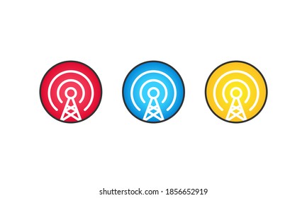 Conjunto plano de iconos de la torre del teléfono móvil. Vector de icono de antena. Icono inalámbrico. Línea de conexión móvil. Signo de señal. Icono de antena de transmisión.