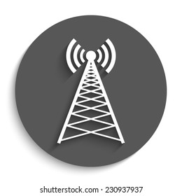 Cell Phone Tower  - vector icon with shadow on a round grey button