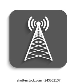 Cell Phone Tower - vector icon with shadow on a grey button