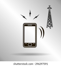 Cell Phone Tower - vector icon on a grey button